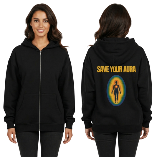 SAVE YOUR AURA - Oversized Zipper Hoodie